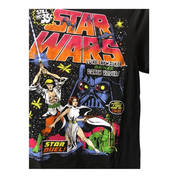 Star Wars Luke Skywalker battles Darth Vader graphic print black t-shirt size S - Picture 10 of 16